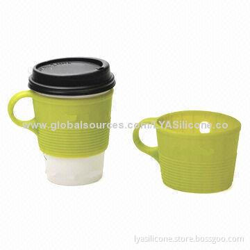 Silicone Coffee Cups Cover with Handle, Sedex Manufacture Supply